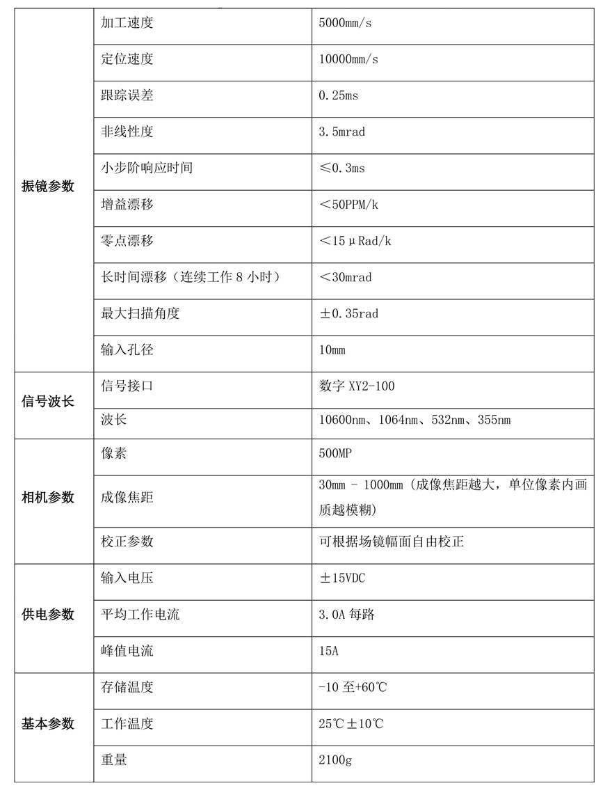 金橙子 G3pro-Vision 振鏡技術參數